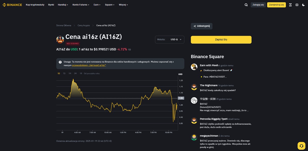 AI16Z na Binance