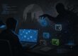 Ilustracja: haker atakujący portfele krypto z ukrycia, w stylu redakcyjnym KryptoPortal